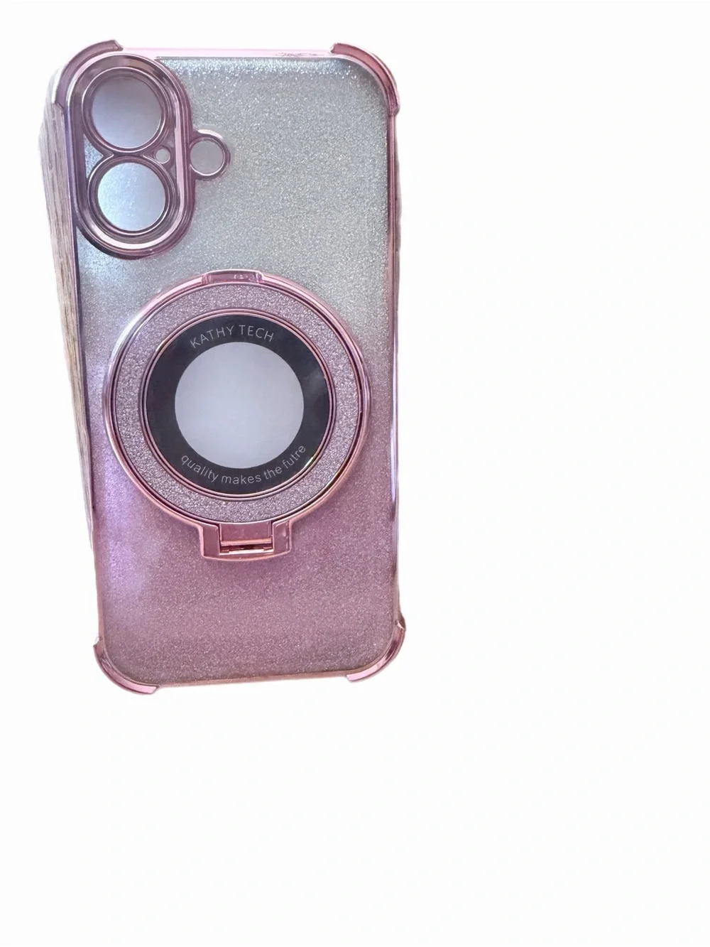 Pink Glitter Phone Case with Ring Holder is for IPhone 16